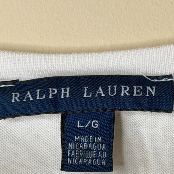 Vintage Ralph Lauren White V-Neck Tee with Blue Logo - Picture 3 of 7